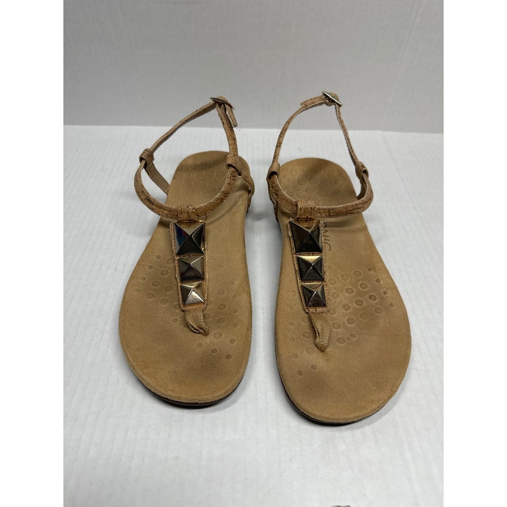 Women's Vionic Nala‎ 340NALA Gold Cork Toe Post Sandal Ankle Strap Studs Size 7